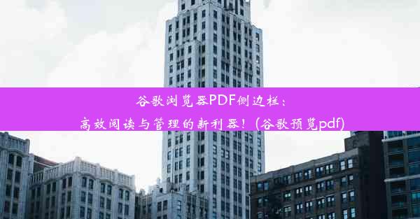 谷歌浏览器PDF侧边栏：高效阅读与管理的新利器！(谷歌预览pdf)